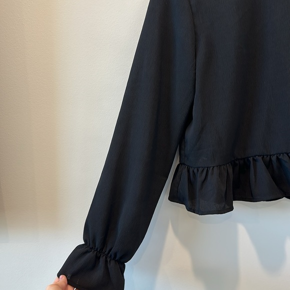 Cotton:On Basic Long Sleeve Black Top High Neck Modest Ruffle Neutral Office Sm - Picture 4 of 8